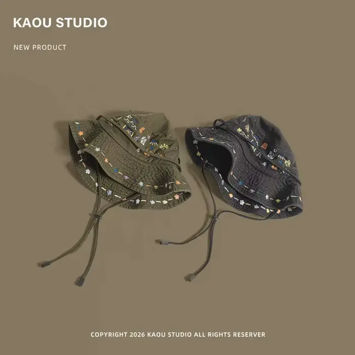 Chapeaux Bob Brodés Style Harajuku Mignons à Motifs de Dessins Animés pour Hommes et Femmes – Protection Solaire Estivale pour Loisirs en Plein Air et Randonnée