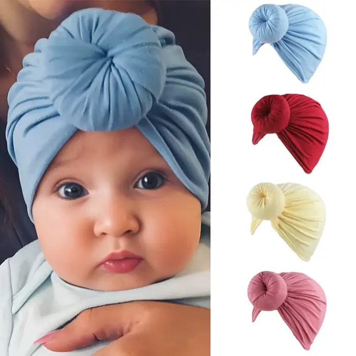 Chapeau turban bébé unisexe en coton pour filles et garçons 0-1 an accessoire de cheveux pour enfants mignon turban noué pour nouveau-né occasions spéciales