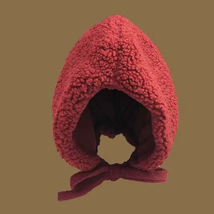 Chapeau en laine moelleux pour nouvel an, rouge, bonnet Anti-froid, en laine d'agneau, couleur unie,