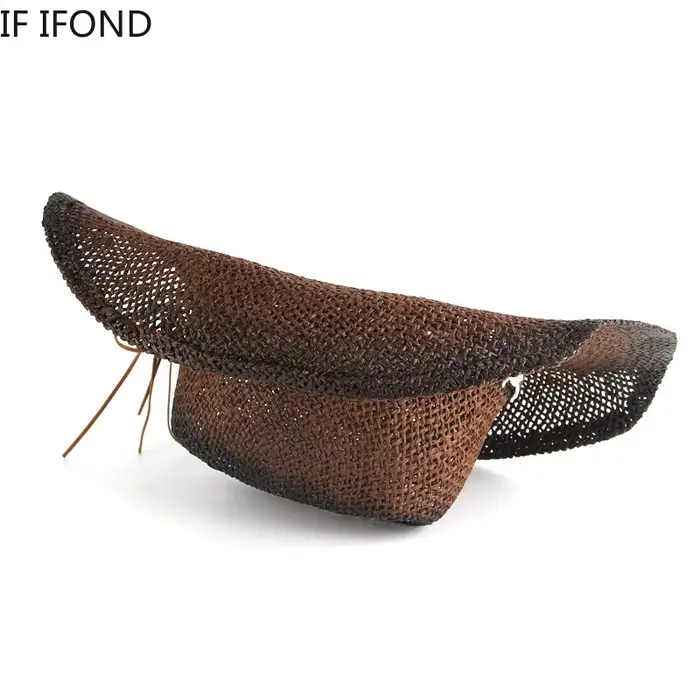Chapeau de cowboy occidental en papier tissé à la main pour hommes et femmes, voyage, plage, été, printemps, solide, brun