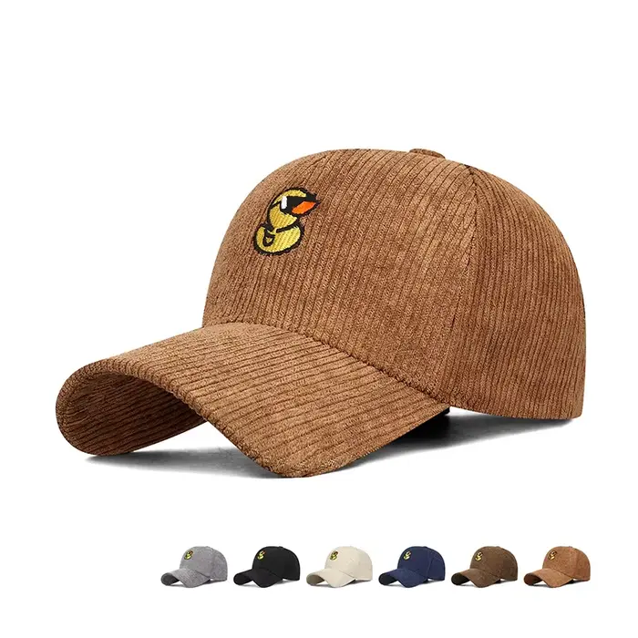 Casquette de baseball en velours côtelé canard jaune mignon broderie unisexe vintage chapeau de relance camping en plein air mode cadeau streetwear quotidien C