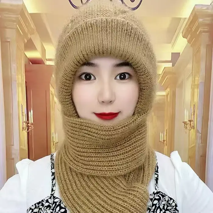 Chapeau chaud en tricot pour femmes, écharpe une pièce, chapeau thermique en laine avec Protection d