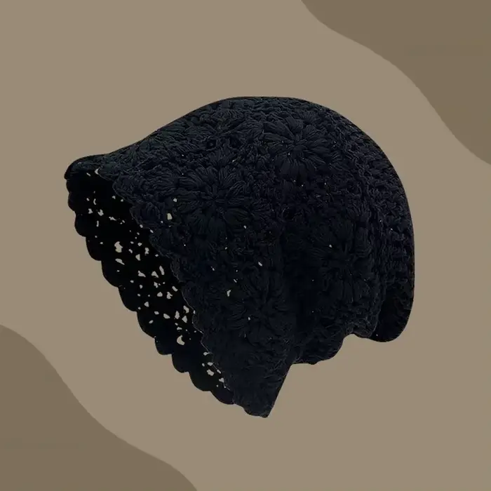 Bonnet tricoté à la main pour femme, fin, ajouré, en laine, style rétro littéraire, pour printemps e
