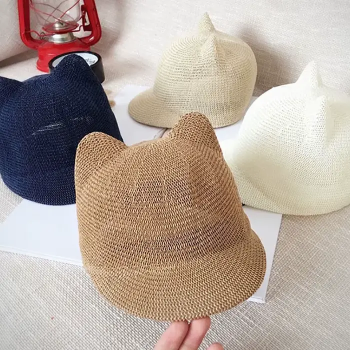 Chapeau de paille souple avec oreilles mignonnes pour bébé