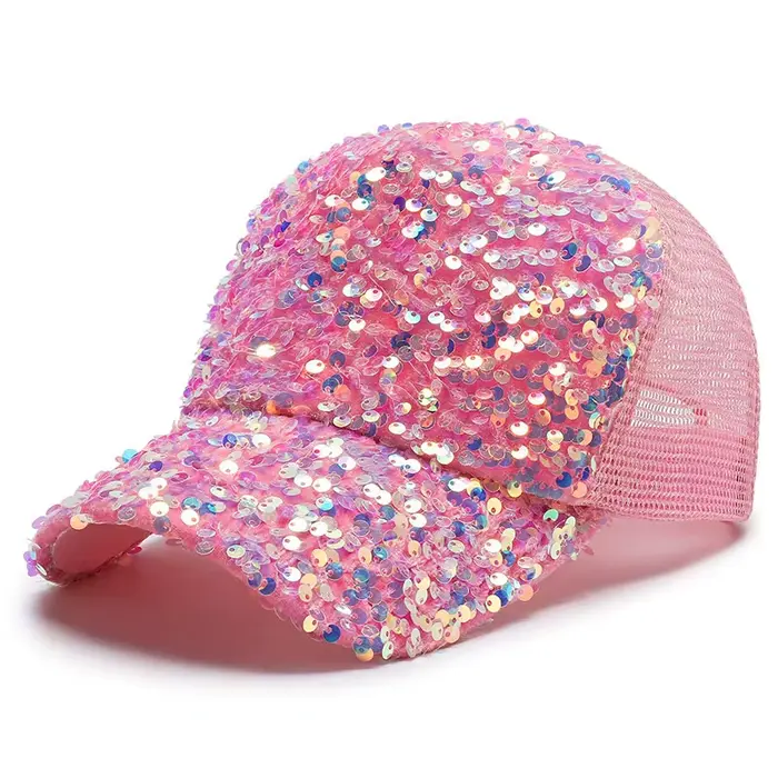 Casquette de baseball à paillettes scintillantes pour filles – Chapeau de soleil en maille respirante avec fermeture à rabat pour les activités de plein air décontractées du printemps/été