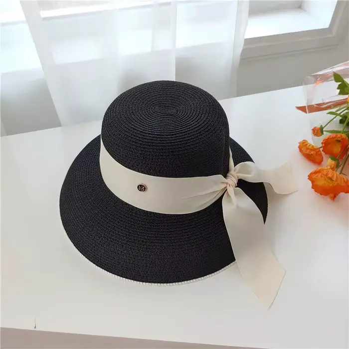Chapeau de paille français rétro avec nœud pour femme