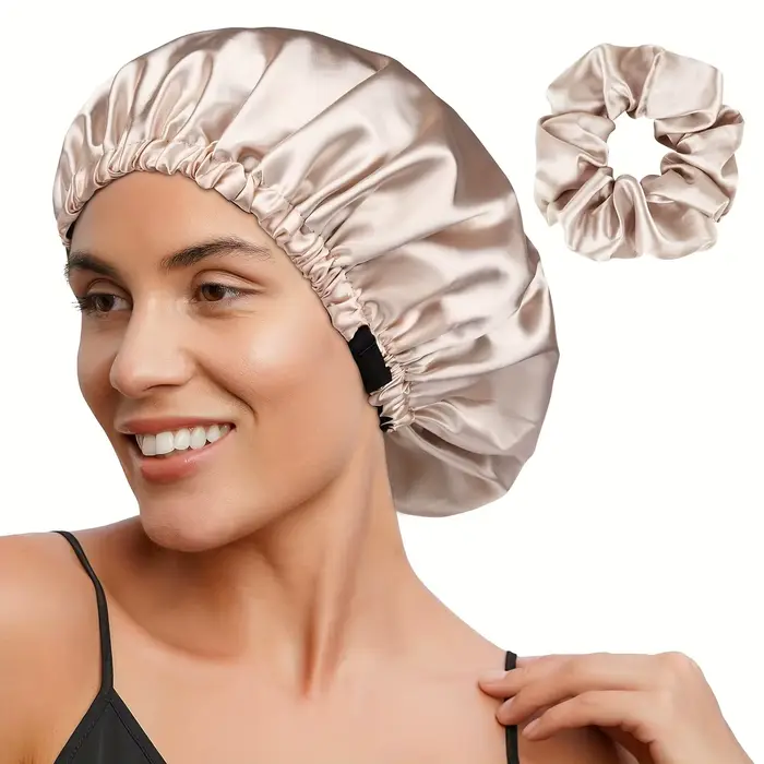 Bonnet de couchage réversible en satin double couche, bonnet de cheveux hypoallergénique réglable po