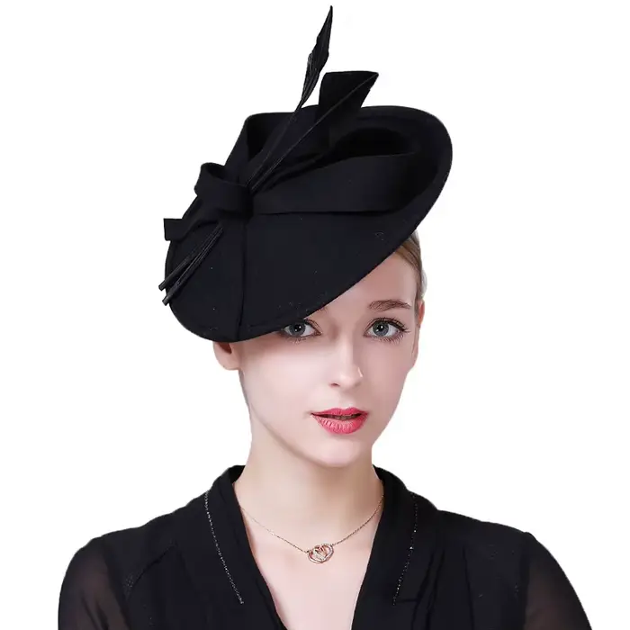 Chapeaux fascinateurs élégants en feutre de laine pour femmes, noir, rouge, bleu, mariage formel, ég