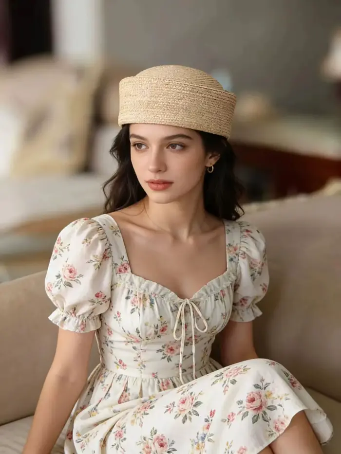 Chapeau Bob en Paille de Raphia 100% Tressé à la Main Style Français
