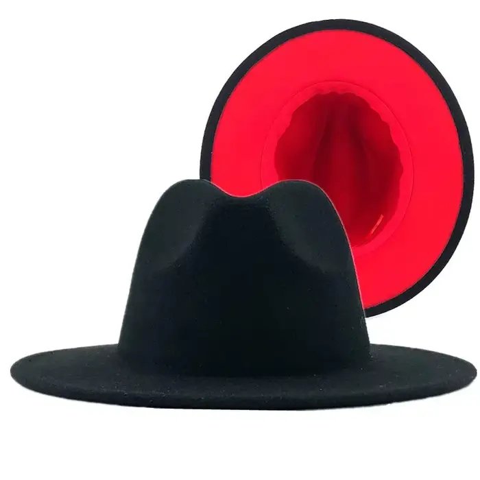QBHAT Chapeau Fedora bicolore femmes hommes à large bord feutre Jazz Chapeau dames haut De fête casq