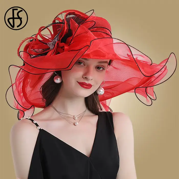 Chapeaux Fascinateurs élastiques à large bord pour femmes, chapeaux de soleil blancs en organza, fleur, mariage, thé, tri, église, Fedora, dames polyvalent pour occasions formelles