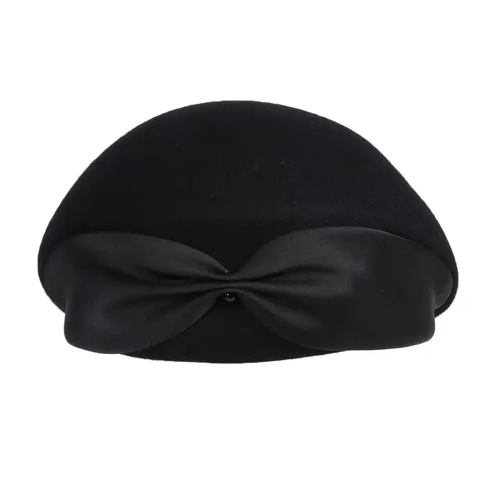 Béret en feutre de laine de chameau pour femme, chapeau avec nœud papillon, pour mariage, église, fê