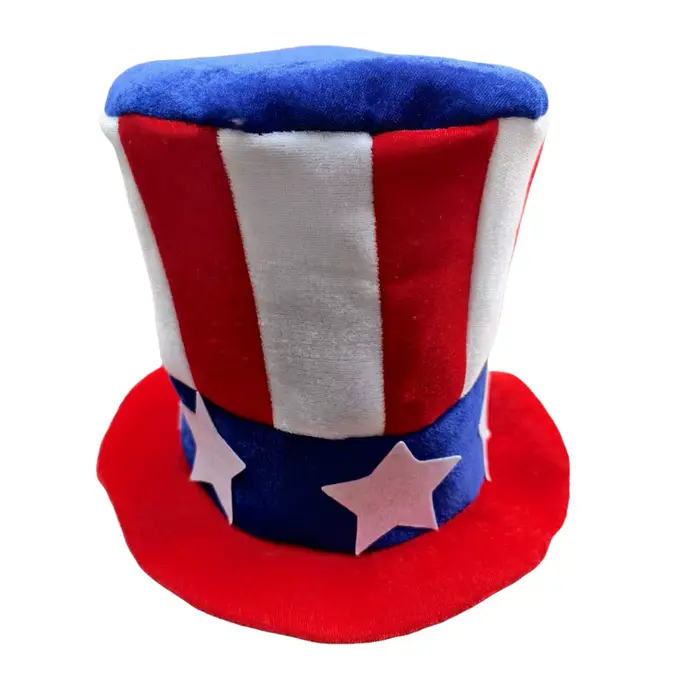 Chapeau haut à drapeau patriotique pour la Fête de l'Indépendance et autres occasions festives en peluche rouge blanc et bleu pour adultes
