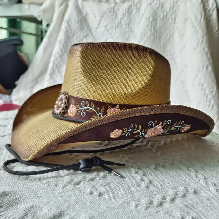 Chapeau d'été en paille de perles pour femme, chapeau seau en paille, café blond, chapeau de plage, 
