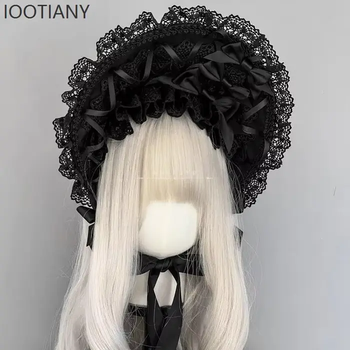 IOOTIANY Original gothique Lolita bordeaux dentelle chapeau femmes rétro victorien élégant ruban pansement thé fête plage plat chapeaux 2026