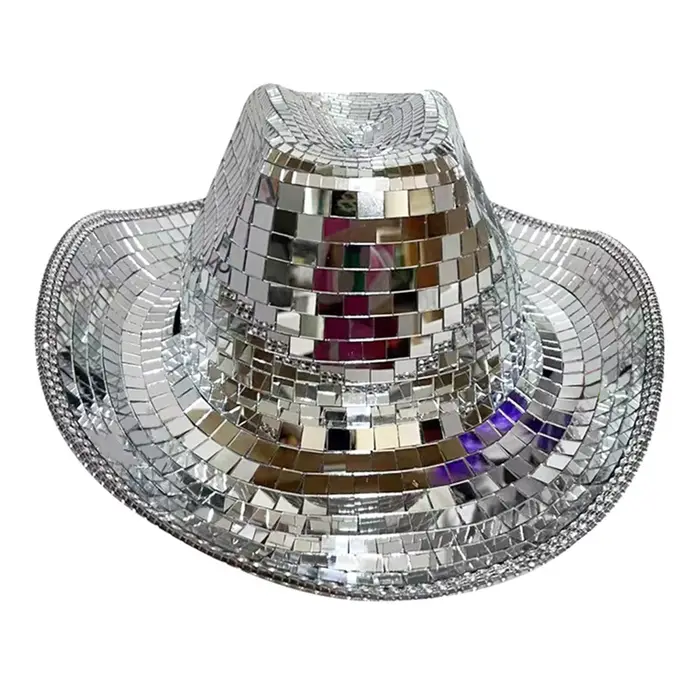 Chang Ball-Chapeau de cow-girl à paillettes pour femmes et hommes, chapeau à boule miroir, accessoir