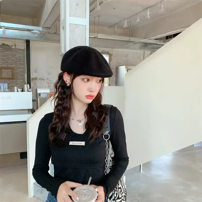 Casquette Newsboy britannique Y2K pour femme, petit chapeau octogonal uni, rétro, avant, arrière, po