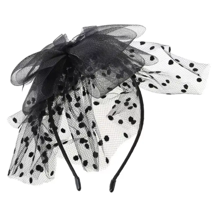Chapeau fascinateur Vintage pour fête de thé pour femmes, bandeau Ultra-large à pois avec nœud papil