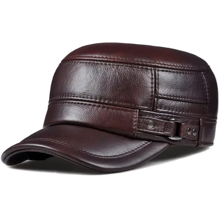 Casquette d'hiver en cuir véritable pour hommes