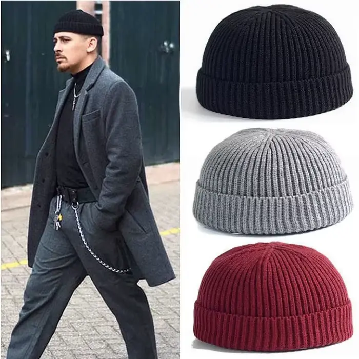 Chapeau tricoté d'hiver chaud Sport de plein air Protection contre le froid bonnet de course élastique thermique cyclisme crâne enroulable casquette à revers