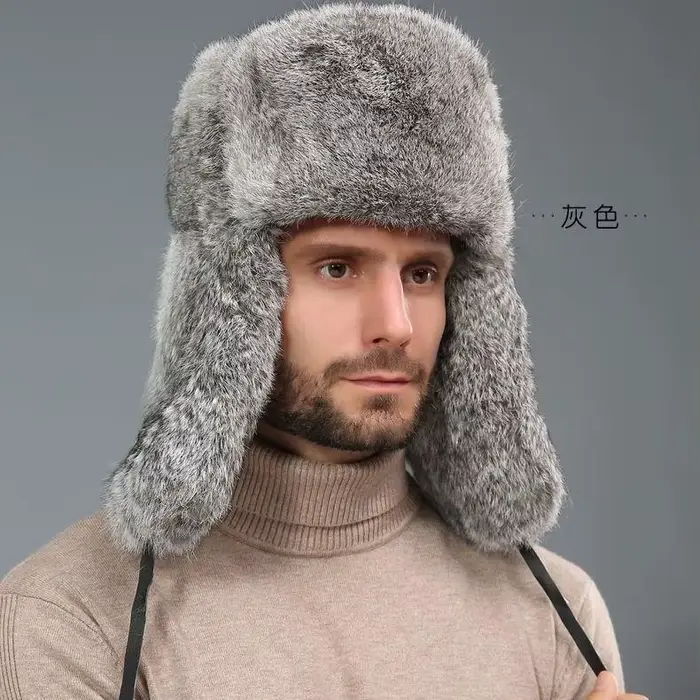 Chapeau d'hiver russe ushanka avec fausse fourrure de lapin pour hommes chasse ski et activités extérieures
