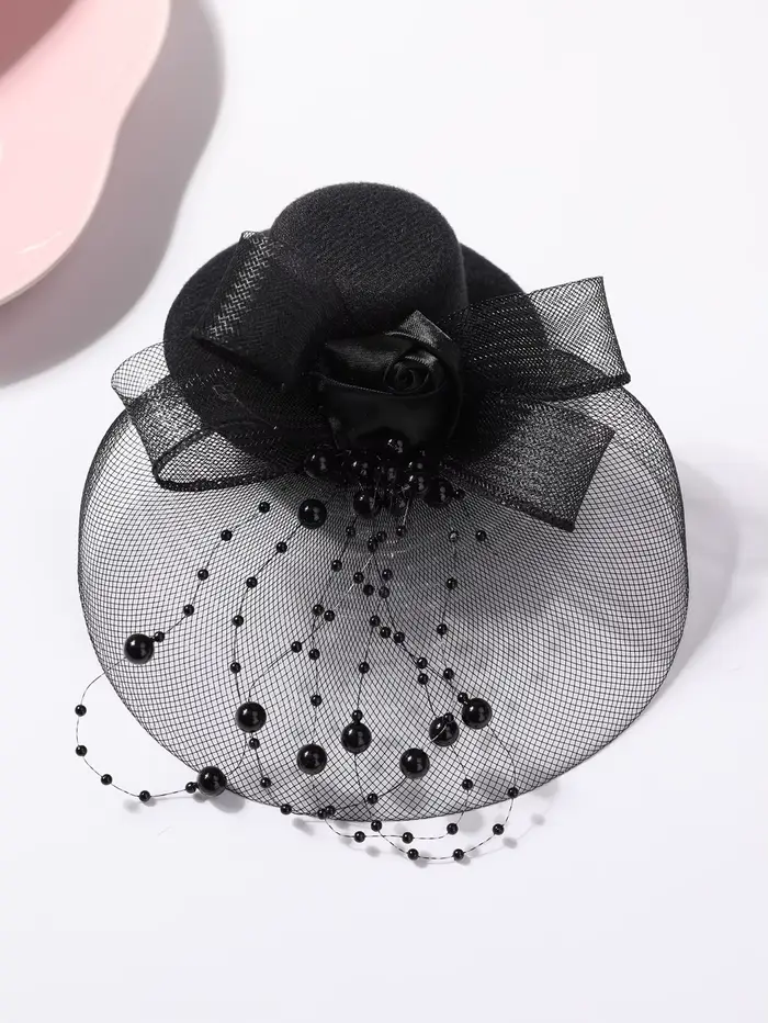 Chapeau haut-de-forme en maille Vintage pour femmes, petite coiffure mignonne pour dîner, spectacle