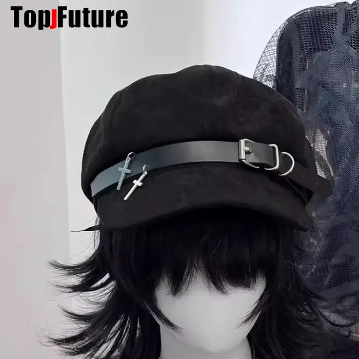 Chapeaux de soleil décoratifs faits à la main pour femmes, béret gothique Lolita, casquette Y2K, nœu