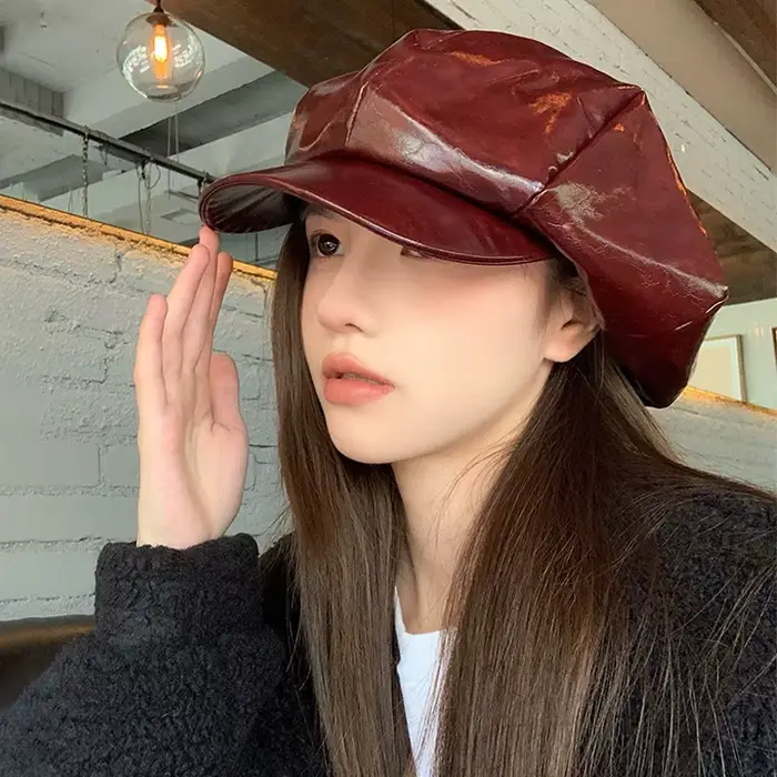 Ankora béret rouge femme automne et hiver spectacle visage petites nuages casquette octogonale Style