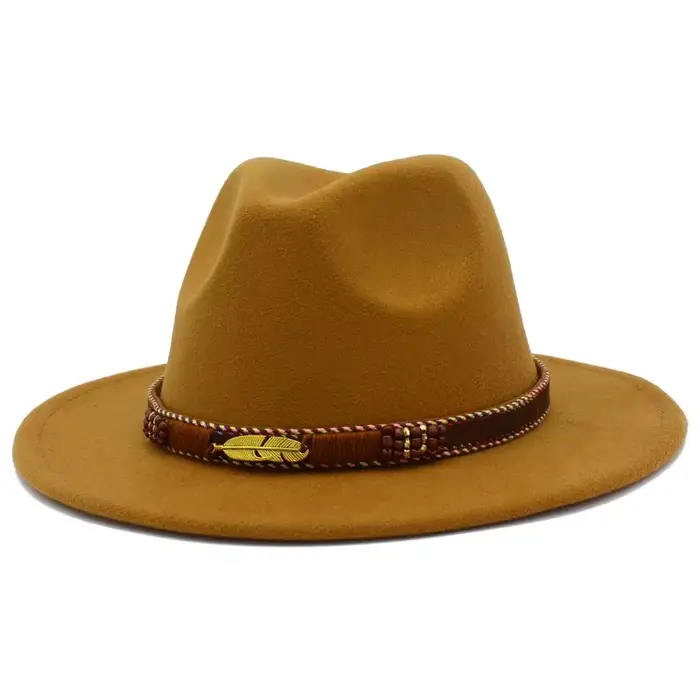 Hommes femmes Fedora chapeau feuille cuir ceinture large bord chapeau Panama chapeau souffleur Pop a