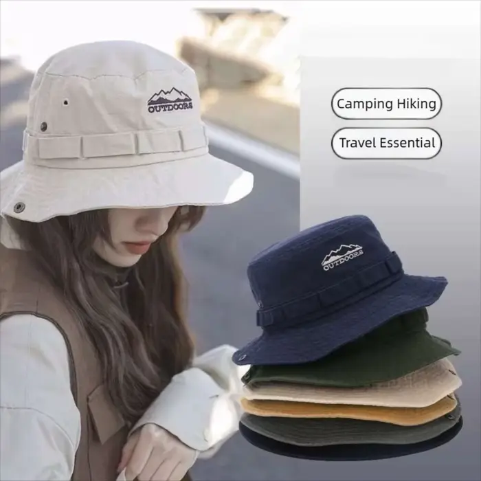 Chapeau d'Escalade de Camping Unisexe Mode Plage de Montagne Chapeau de Pêcheur Brodé Protection Solaire Casquette de Voyage en Plein Air à Large Bord Polyester Pour Randonnée Camping Loisirs Occasions Spéciales