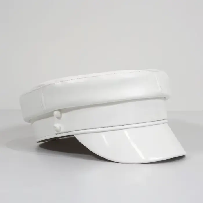 Chapeau en cuir PU noir pour femme, marque Punk anglaise, militaire, plat, bleu marine, casquettes, 