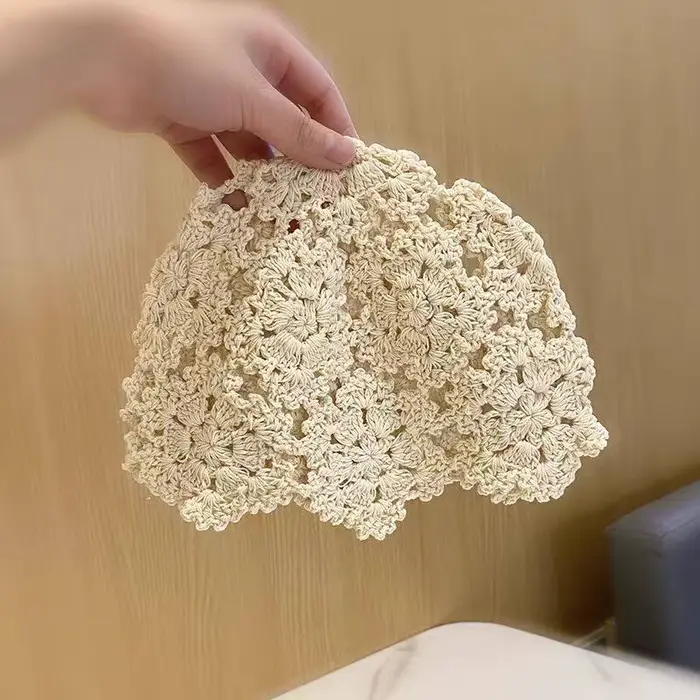Bonnet en tricot japonais ajouré au crochet fait main, style rétro décontracté, turban mode, chapeau