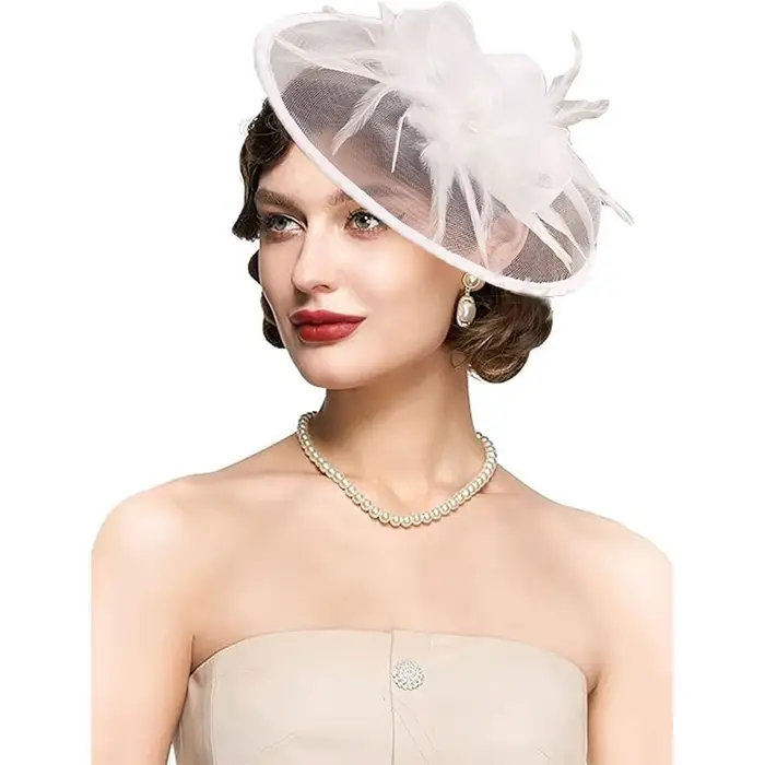 Chapeau Fascinator Élégant Vintage Femme Orné de Fleurs Plumes Fêtes Thé Kentucky Derby Occasions Spéciales
