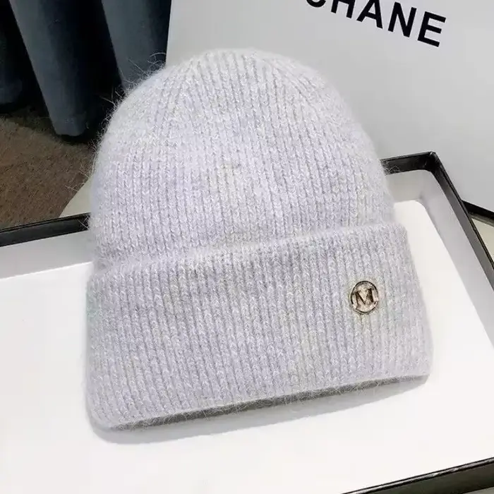 Chapeaux d'hiver pour femmes, bonnet en tricot doux, fourrure de lapin chaude, mignon, couleur unie,