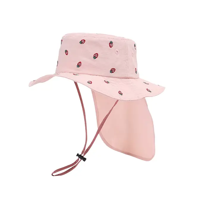 Casquette Panama pour enfants, Kawaii, broderie de dessin animé, séchage rapide, chapeau seau à larg