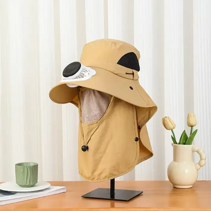 【AN】Chapeau de pêche pour homme avec panneau solaire, chapeau à large bord avec écharpe, chargement 