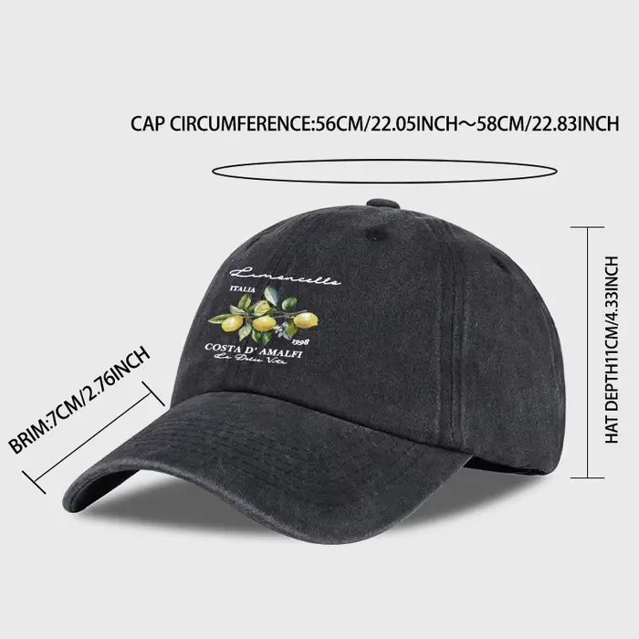 Casquette de baseball unisexe réglable imprimée citron « Limoncello Costa D'Amalfi »