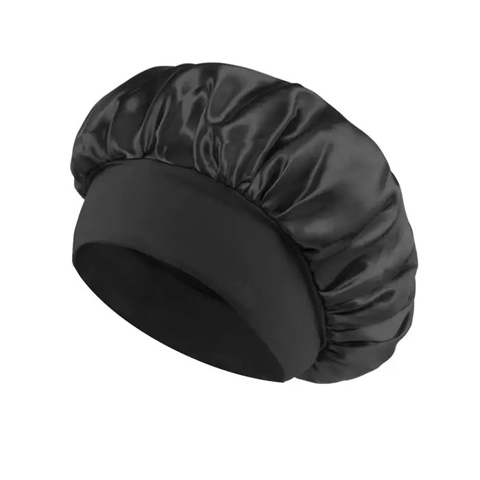 Bonnet en satin uni pour femmes, large bord, bande élastique - Bonnet de nuit unisexe pour le sommei