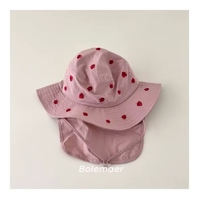 Chapeau Panama pour enfants mignon avec broderie de dessin animé, protection du cou, large bord, cha