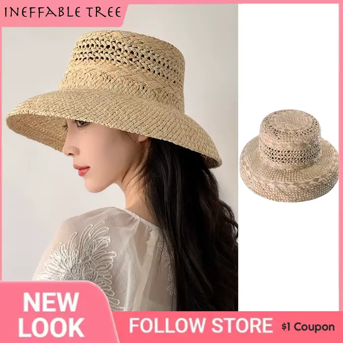 Chapeaux de soleil pliables en raphia tissé à la main pour femmes