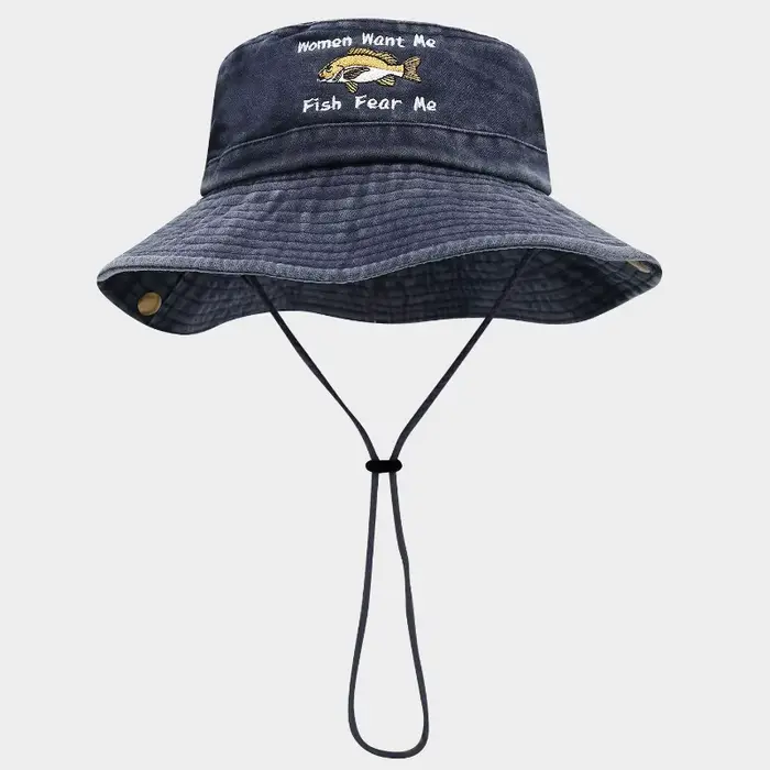 Mode été printemps extérieur brodé seau chapeau femmes veux-moi poisson peur moi large bord
