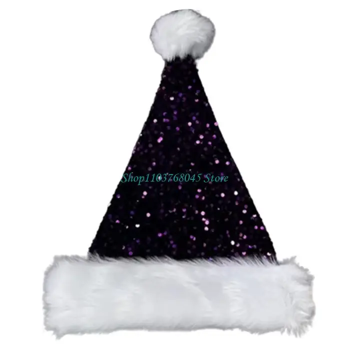 R53F chapeau père noël avec paillettes incrustées, casquette Cosplay pour fête du nouvel an