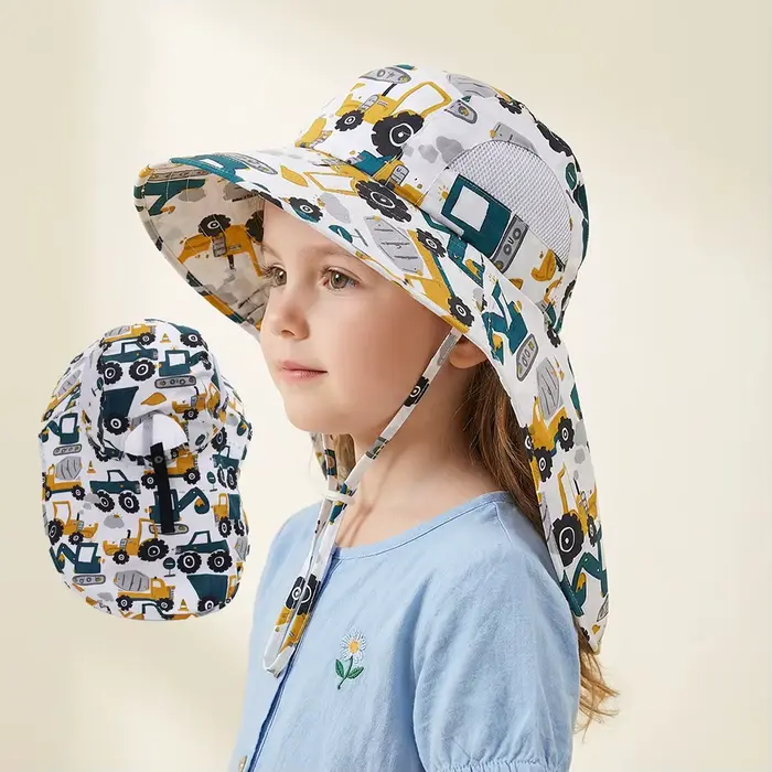 Chapeau de soleil à motif de dessin animé pour enfants avec bord pour garçons et filles