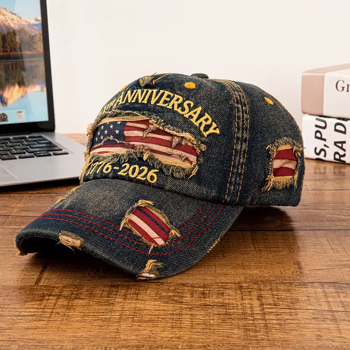 Casquette de baseball en jean vieilli, motif drapeau USA vintage, 250e anniversaire 1776-2026, régla