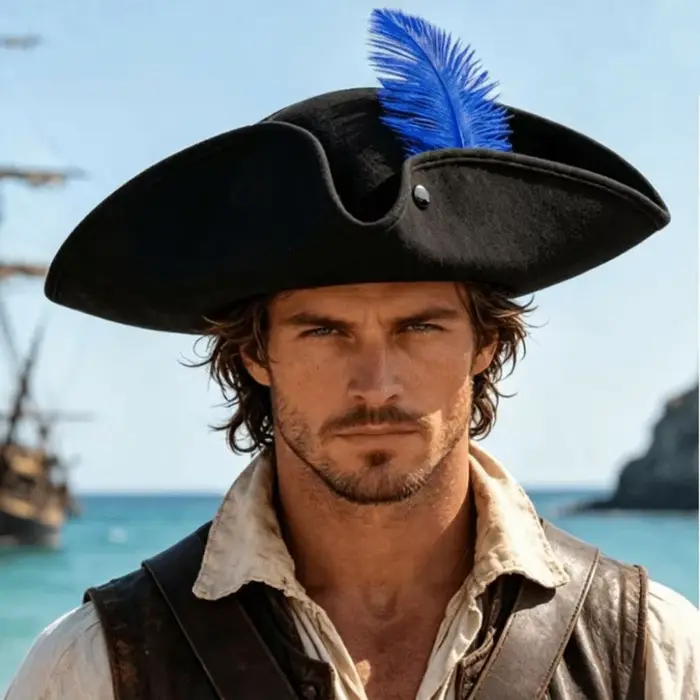Chapeau de capitaine pirate décoré de plumes