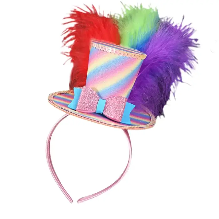 Bandeau de sauna coloré avec plumes pour hommes et femmes, chapeau plat, cerceau de cheveux drôle, f
