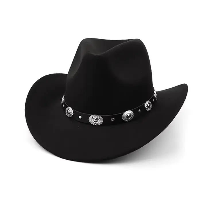 Chapeaux de Cowboy occidentaux noirs pour femmes, Vintage, Fedoras en feutre à large bord, chapeaux 