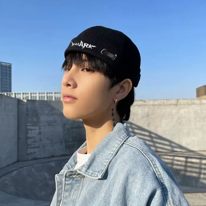 Bocca broderie Docker casquette sans visière requin lettre casquettes sans bords bonnets dôme réglable Skullcap couleur unie mode chapeau
