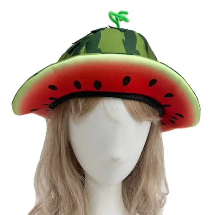 Chapeau de soleil créatif en forme de pastèque, confortable, mignon, à larges bords, doux, amusant,
