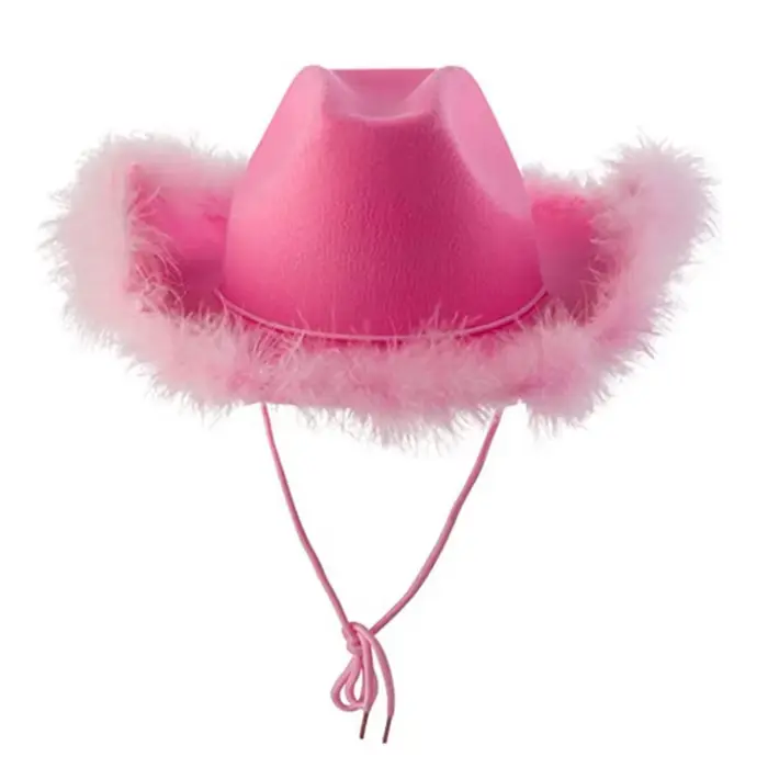 Chapeau de cowboy pour adulte, couleur unie, garniture en plumes moelleuses, chapeau de cowgirl en f